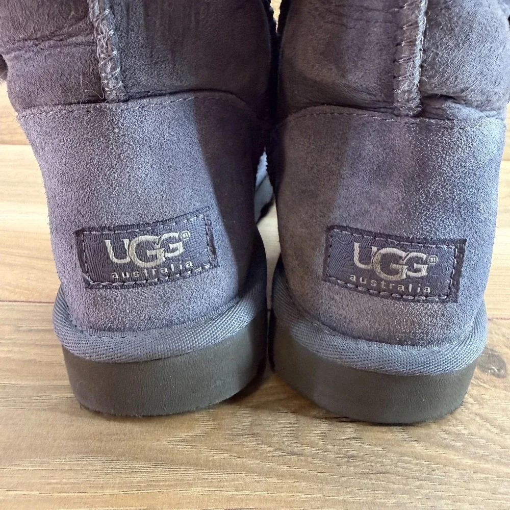 UGG Bailey Button Tall Boots Womens 7 Gray Suede Shearling Fur Lined Cozy